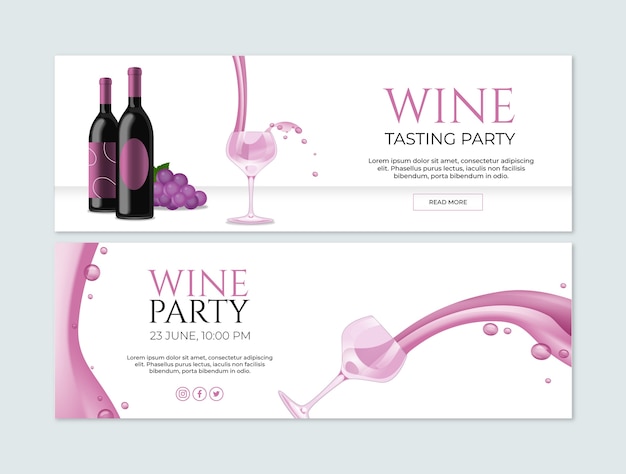 Vector realistic wine party horizontal banner