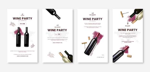 Vector realistic wine party instagram stories