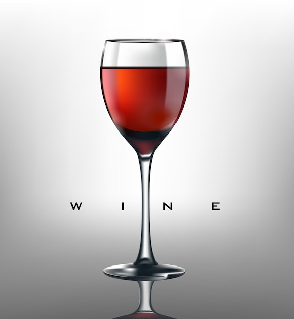 Vector realistic wineglass with red wine realistic macro photography wineglass with red wine on white backgrownd