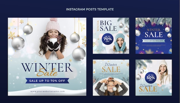 Vector realistic winter instagram posts collection