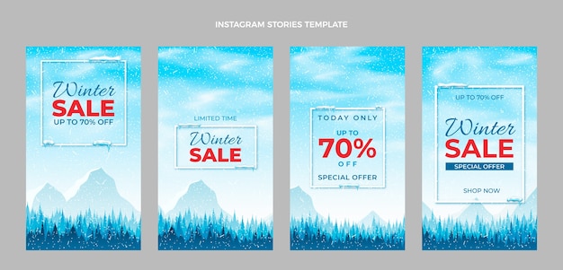 Realistic winter instagram stories collection