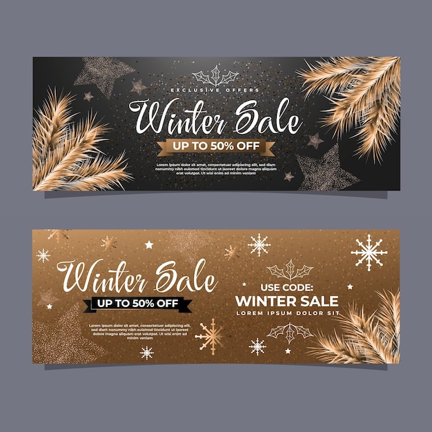 Realistic winter sale horizontal banners set