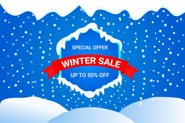 Realistic winter sale of special offer promotion banner design.