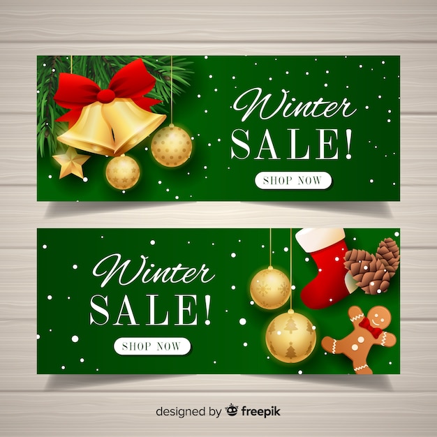 Realistic winter sales banners