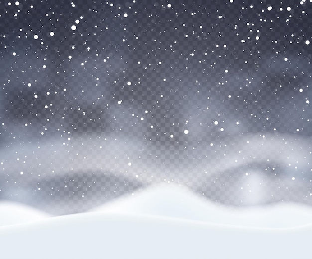 Realistic winter snowy landscape on the transparent background vector