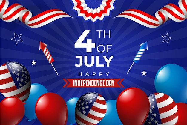 Realistic wishing background for american 4th of july independence day celebration with balloons