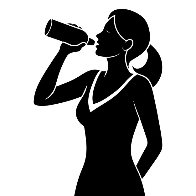 a realistic woman drink water from bottle full body top to bottom vector silhouette 19
