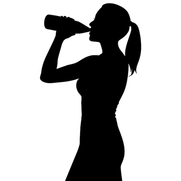 a realistic woman drink water from bottle full body top to bottom vector silhouette 22
