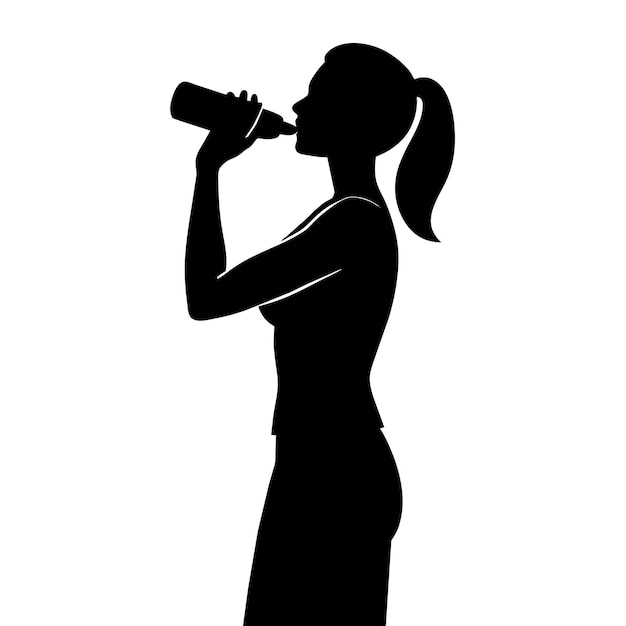 a realistic woman drink water from bottle full body top to bottom vector silhouette 33