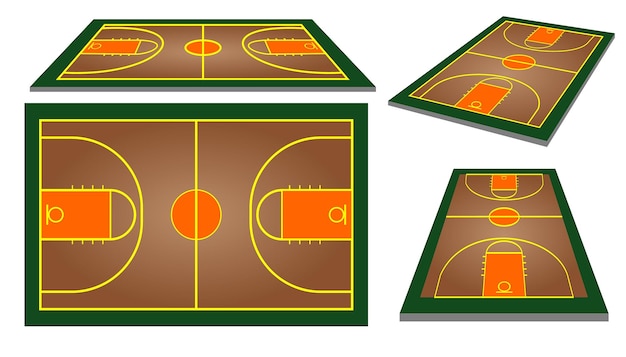 realistic wooden basketball court. wooden court background isometric parquet field