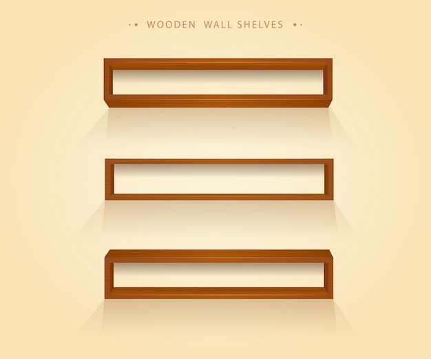 Realistic wooden shelves set