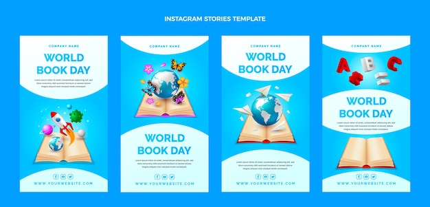 Vector realistic world book day instagram stories collection