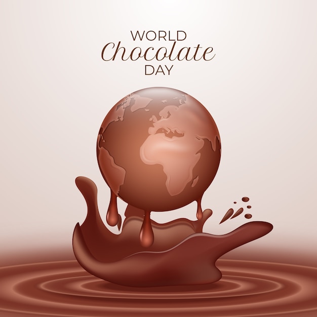 Realistic world chocolate day illustration with chocolate