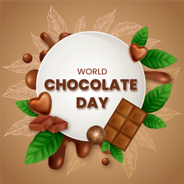 Realistic world chocolate day illustration with chocolate