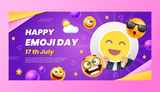 Vector realistic world emoji day horizontal banner template