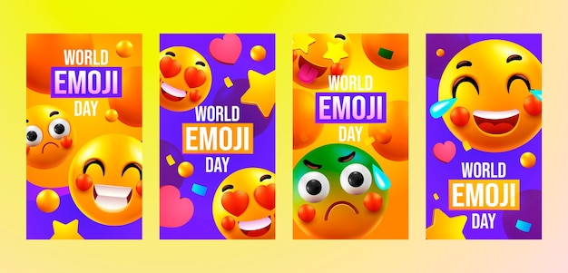 Vettore collezione di storie di instagram della giornata mondiale delle emoji realistiche