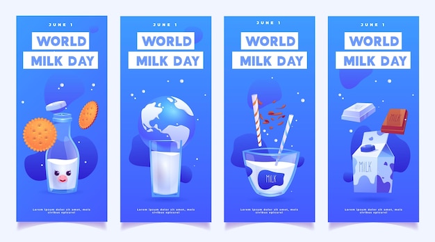 Realistic world milk day banners set