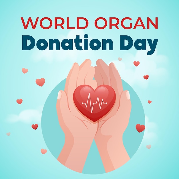 realistic world organ donation day illustration hands holding liver healthcare doctor celebrating