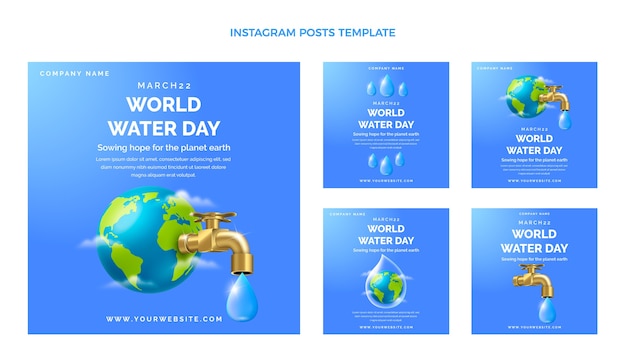 Vector realistic world water day instagram posts collection