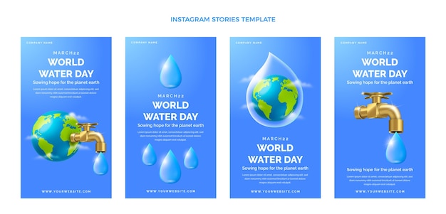 Vector realistic world water day instagram stories collection