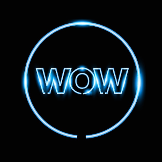 Realistic wow neon sign banner.