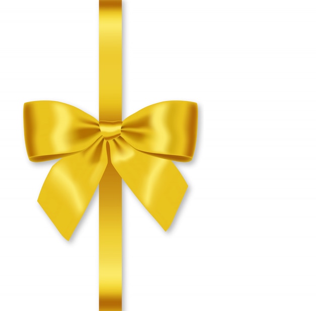 Realistic yellow bow, festive decoration, party element isolated white background  illustration