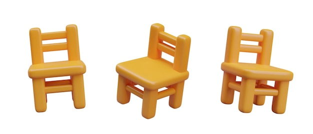 Vettore sedie gialle realistiche con schienale mobili in legno per sedersi