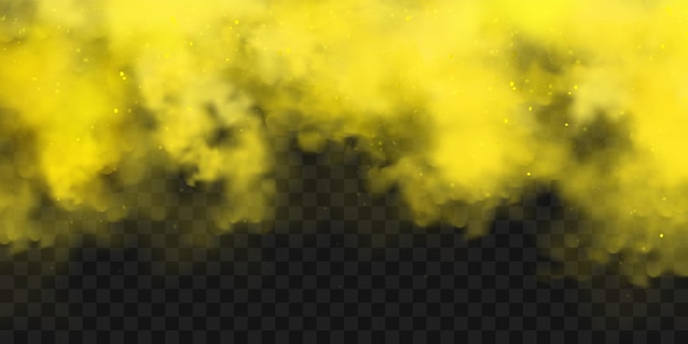 Realistic yellow colorful smoke clouds mist effect fog isolated on transparent background vapor in