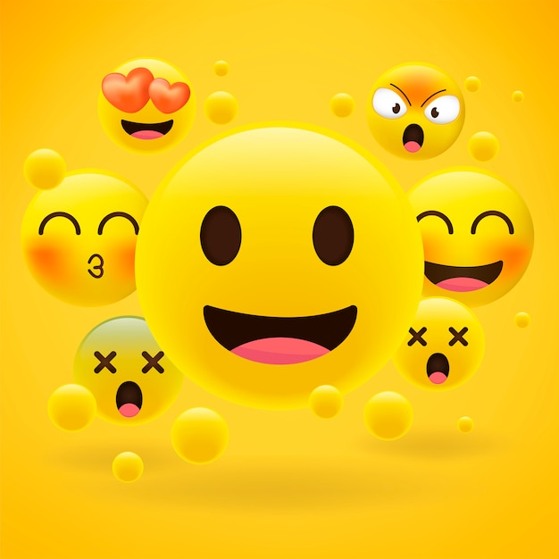 Emoticon gialle realistiche su giallo