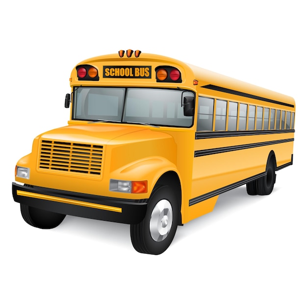 Realistic yellow school bus on white background