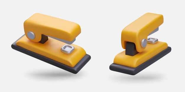 Realistic yellow stapler Device for binding papers Stationery