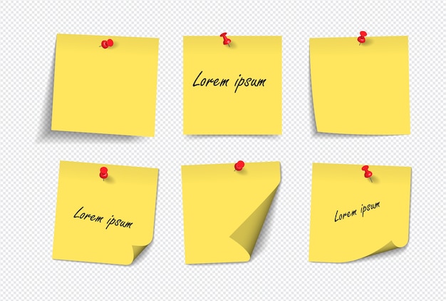 Realistic yellow sticky notes isolated with real shadow on white background.