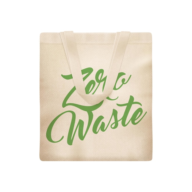 Realistic zero waste eco kitchen composition with isolated illustration of cloth bag for shopping