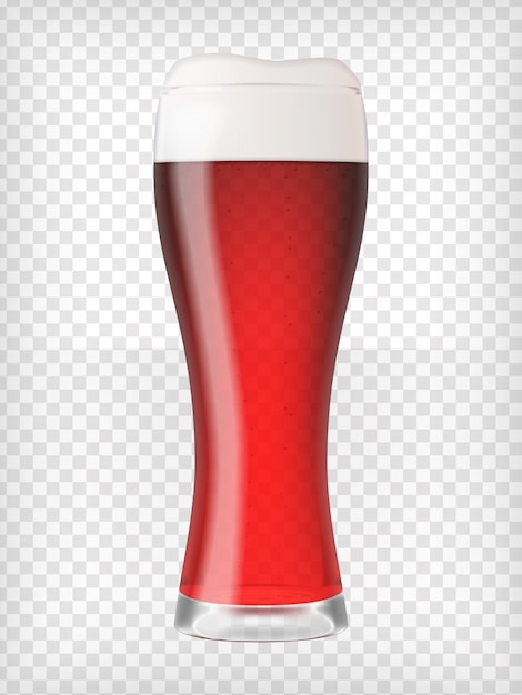 Realistisch bierglas met rood bier en schuim