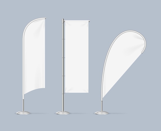 Vector realistisch gedetailleerde 3d-witte lege adv beach flag stand template mockup set vector