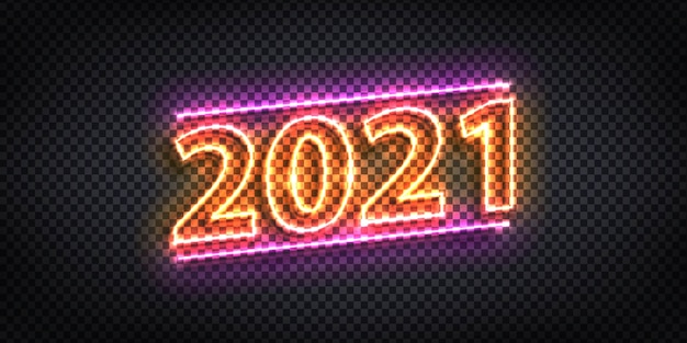 Realistisch geïsoleerd neonteken van 2021