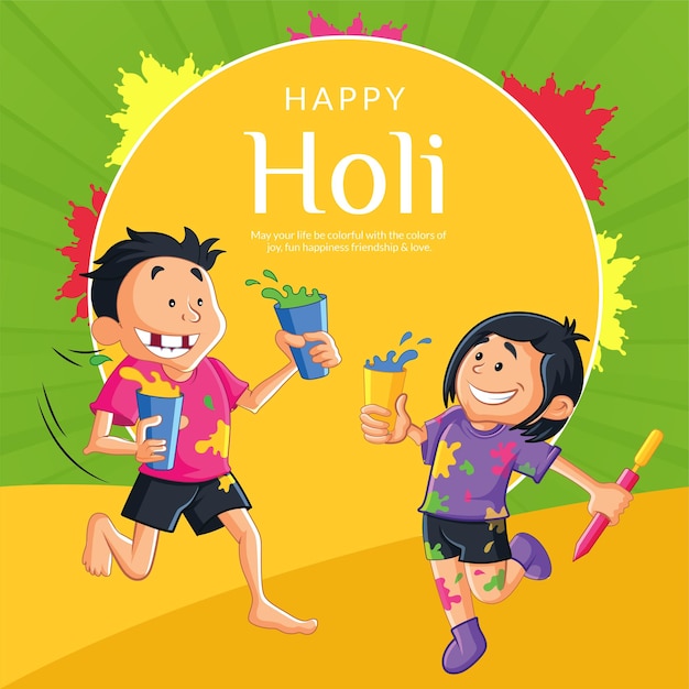 Realistisch gelukkig Holi-festival van kleurenbannerontwerpsjabloon