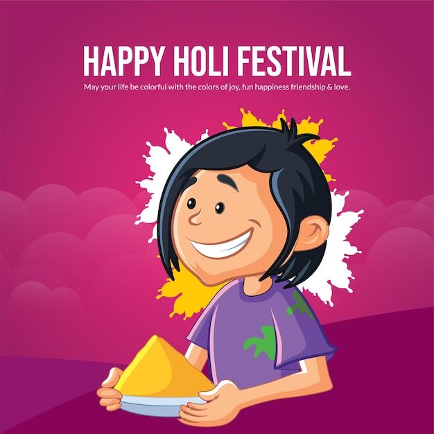Realistisch gelukkig Holi-festival van kleurenbannerontwerpsjabloon