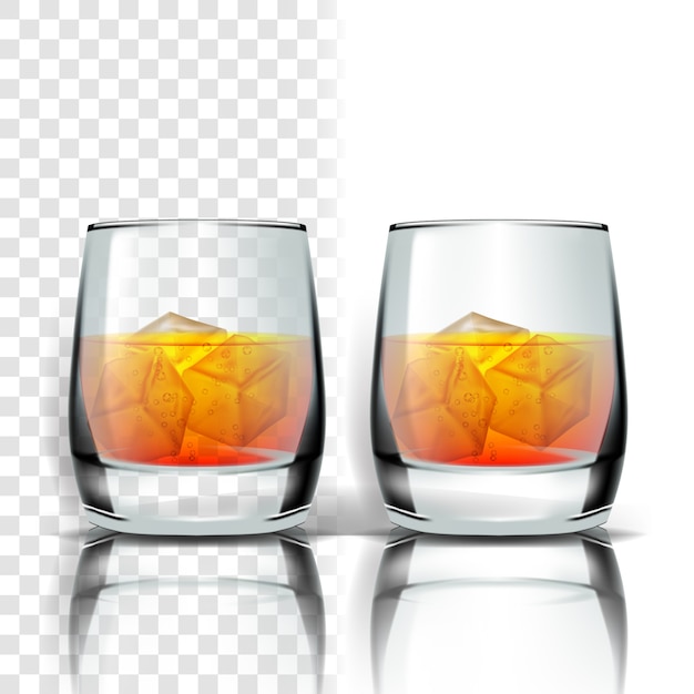 Realistisch Glas Met Whisky En Ijsblokjes