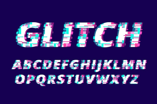 Realistisch glitch-lettertype-alfabet