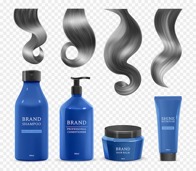 Realistisch haarproduct en haarlok verzameling op doorzichtige achtergrond