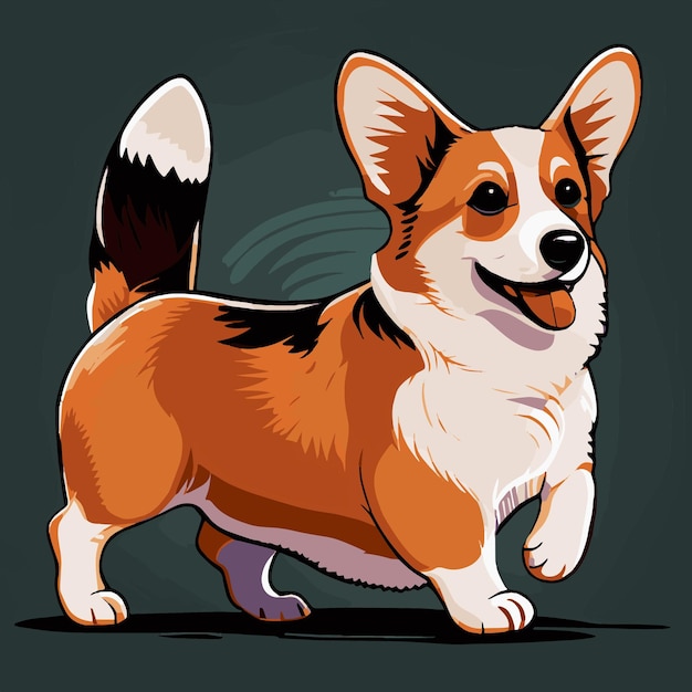 Realistisch hondenras Corgi op een donkere achtergrond Vector