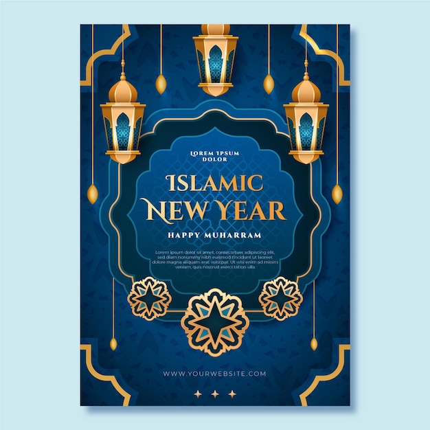 Vector realistisch islamitisch nieuwjaar verticale postersjabloon