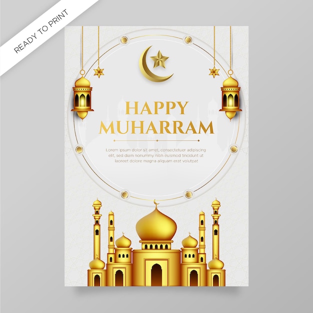 Realistisch islamitisch nieuwjaarsafficheconcept Premium Vector