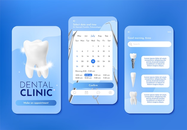 Vector realistisch isometrisch app-ontwerp voor tandheelkundige zorg