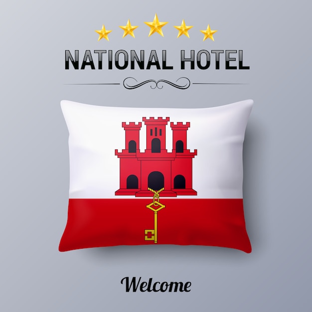 Realistisch kussen en vlag van gibraltar als symbol national hotel. vlag kussensloop met vlag