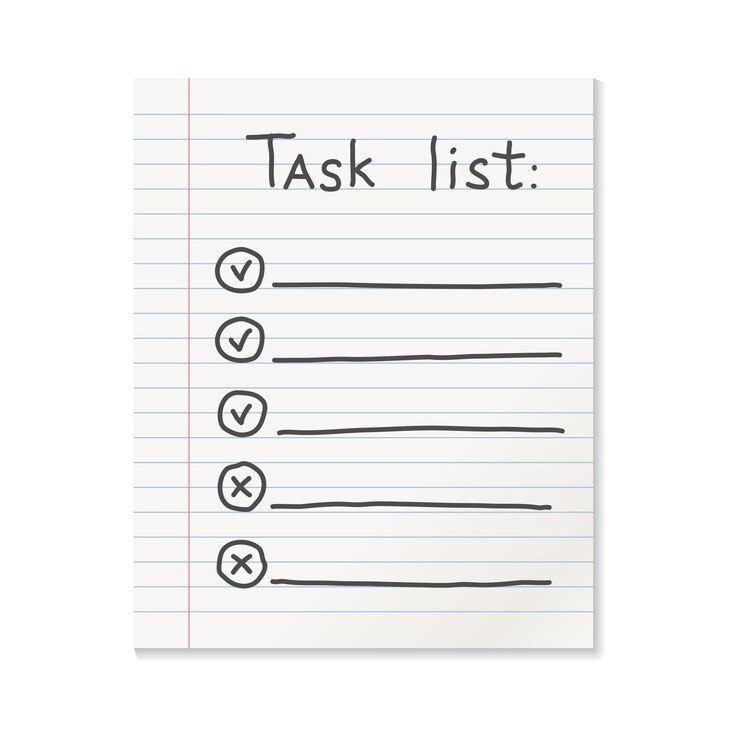 Vector realistisch lijnpapier notitie icoon in vlakke stijl om te doen lijst icoon met handgetekende tekst vector illustratie op geïsoleerde achtergrond office stationery notebook teken bedrijfsconcept