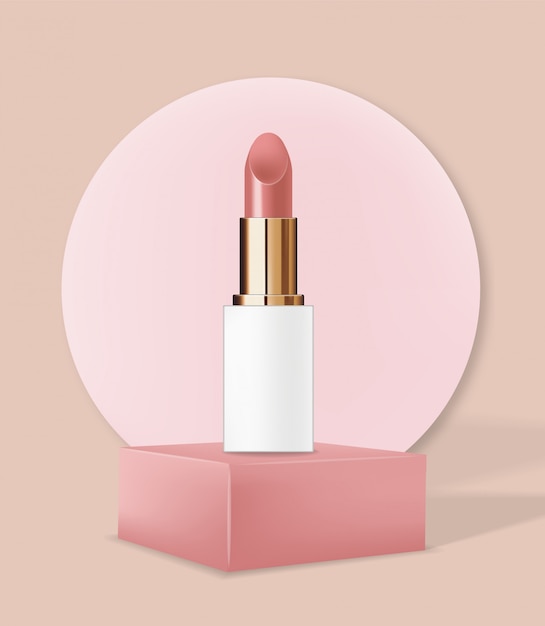 Realistisch lippenstiftpakket, make-up schoonheid en cosmetica achtergrond