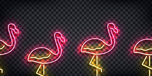 Realistisch neonteken van flamingo naadloos patroon voor de decoratie van de sjabloonwebsite en behangbedekking op de transparante achtergrond. concept van de zomer.