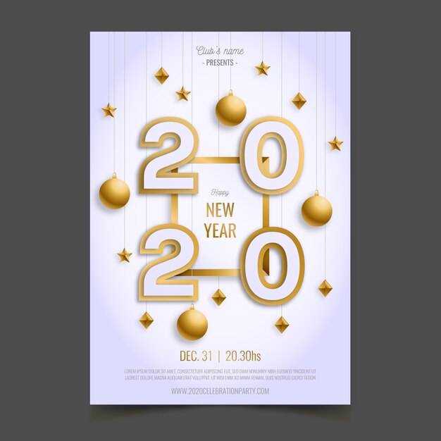 Realistisch nieuw jaar 2020 poster sjabloon